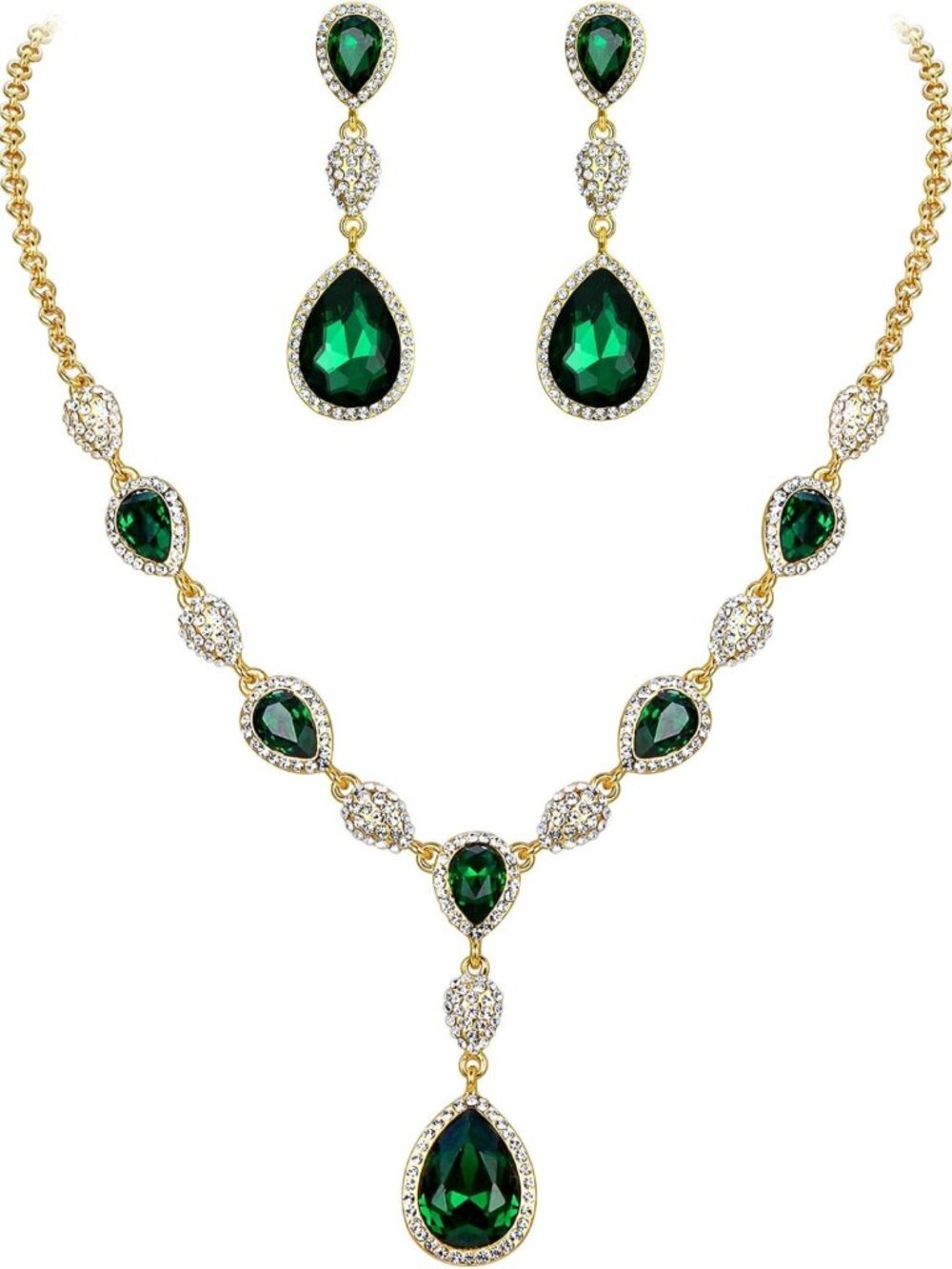 Elegant Teardrop Crystal Y-Necklace & Earrings Jewelry Set for Women